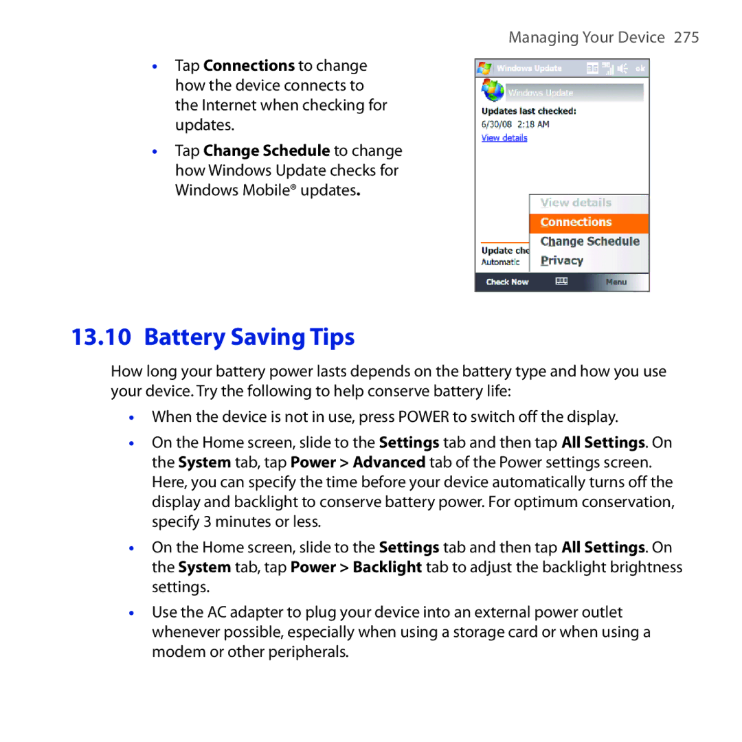 HTC FUZE user manual Battery Saving Tips 