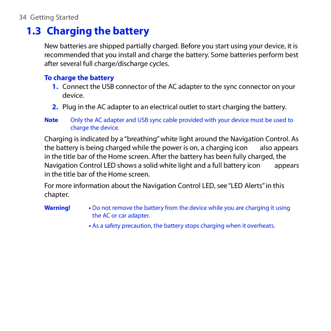 HTC FUZE user manual Charging the battery, To charge the battery 