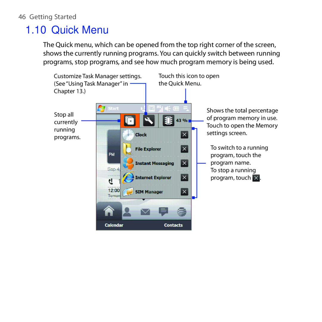 HTC FUZE user manual Quick Menu 