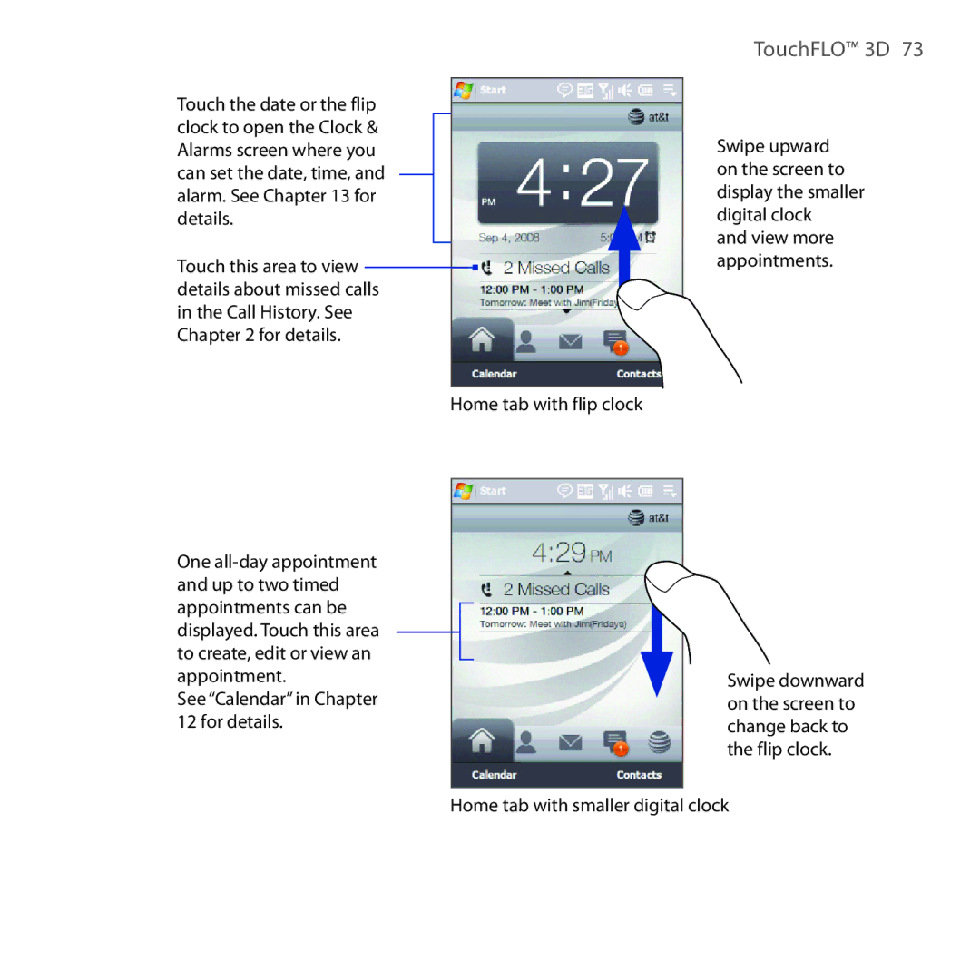 HTC FUZE user manual Home tab with flip clock 