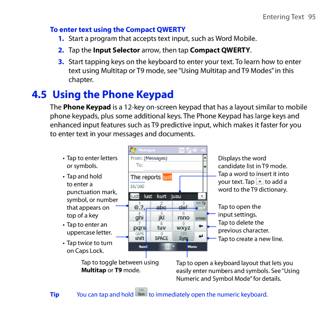 HTC FUZE user manual To enter text using the Compact Qwerty, Tap the Input Selector arrow, then tap Compact Qwerty 