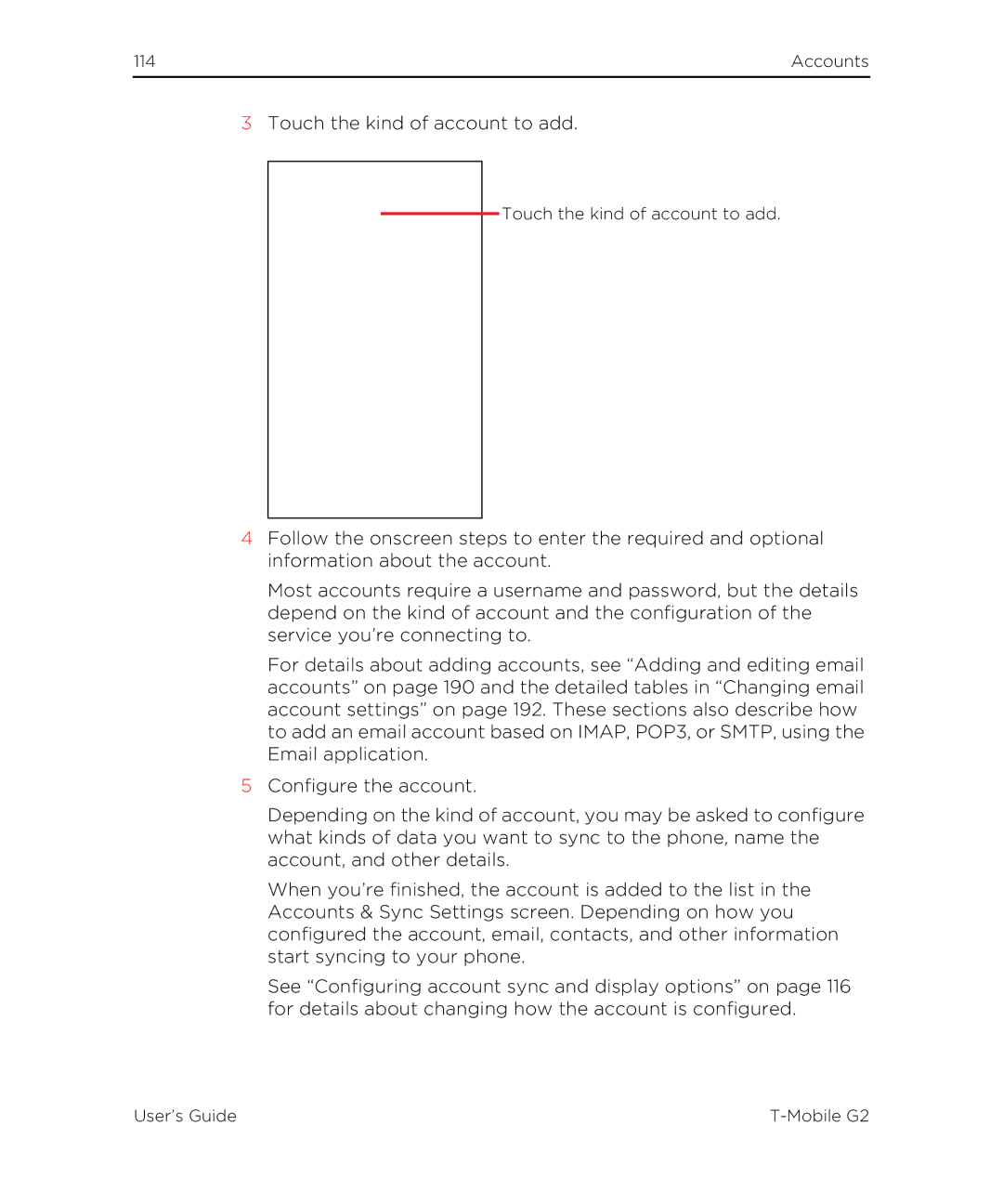 HTC G2 manual Touch the kind of account to add 