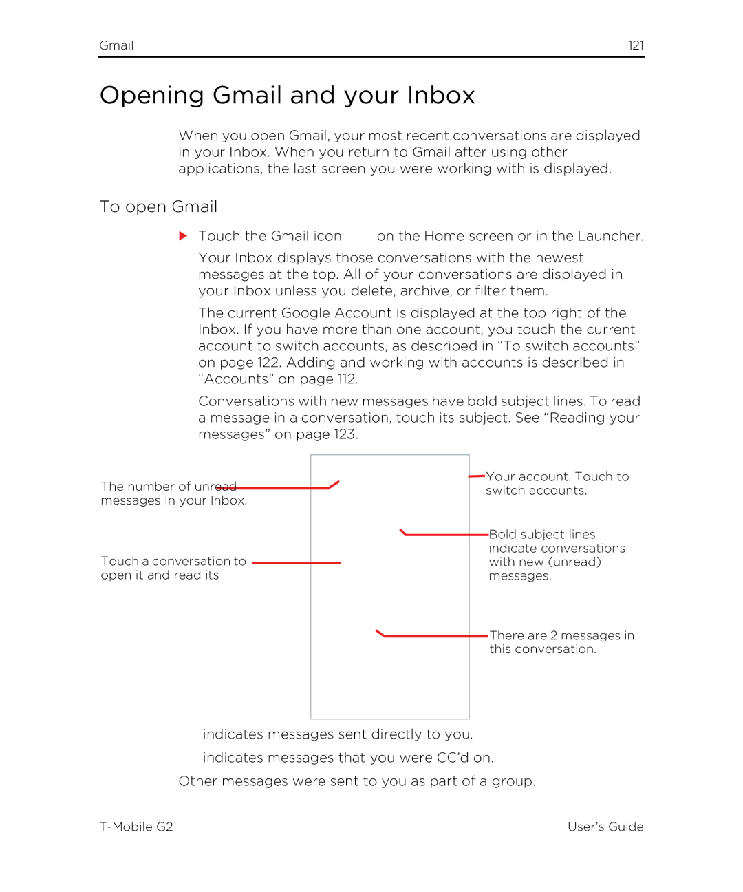 HTC G2 manual Opening Gmail and your Inbox, To open Gmail 