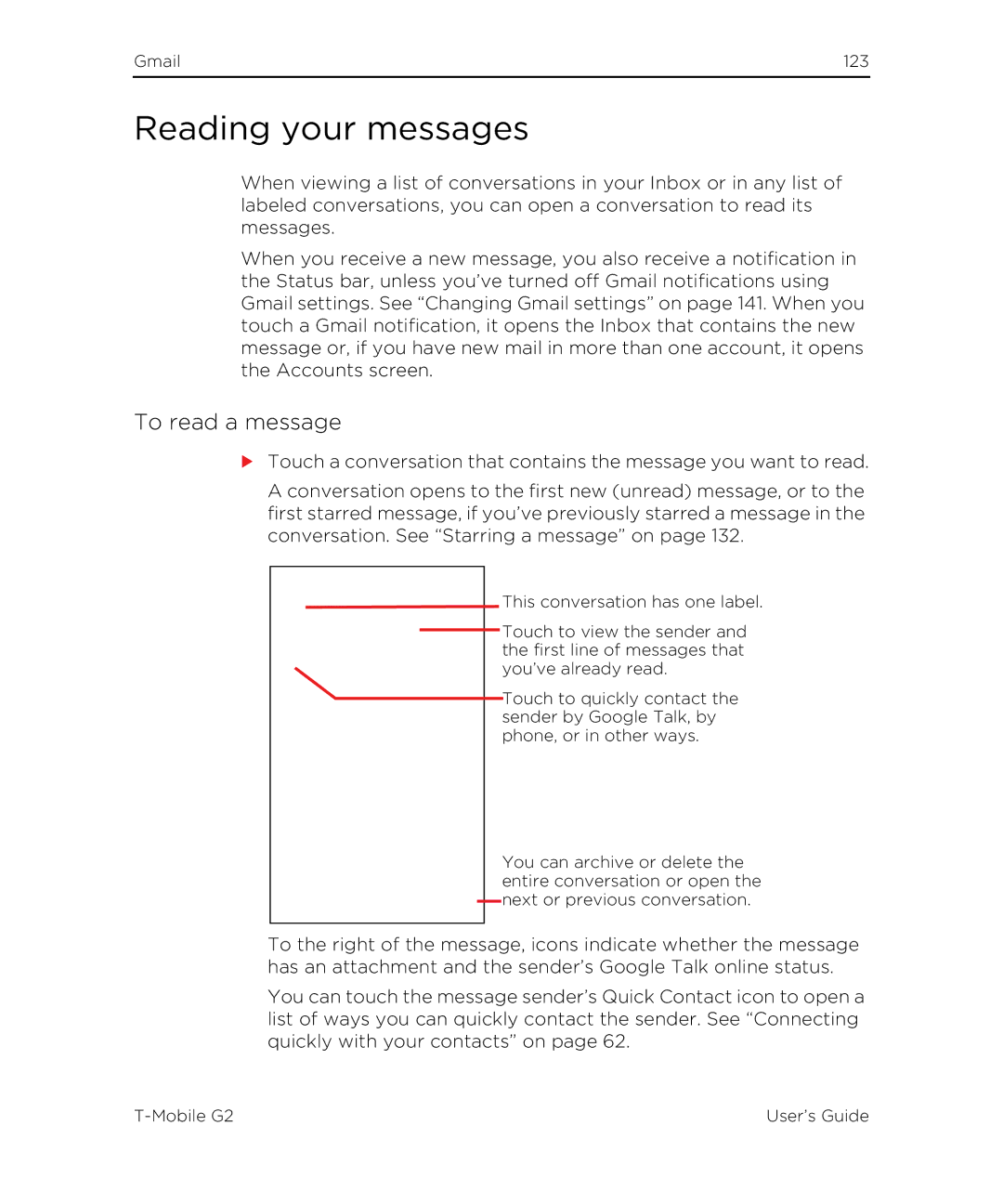 HTC G2 manual Reading your messages, To read a message 