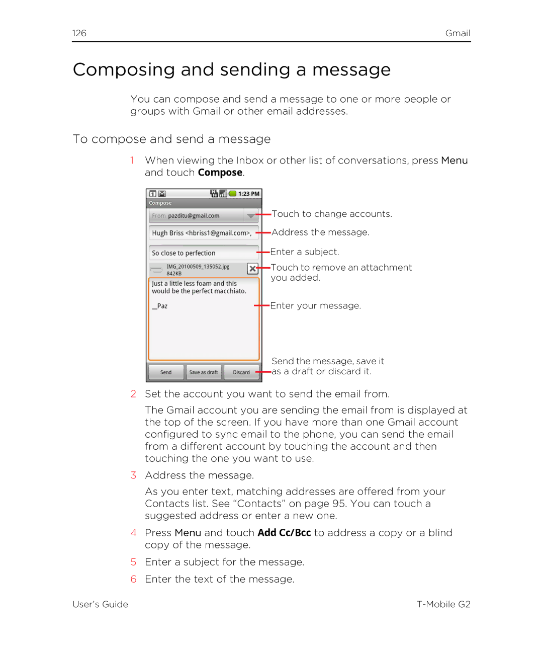 HTC G2 manual Composing and sending a message, To compose and send a message 