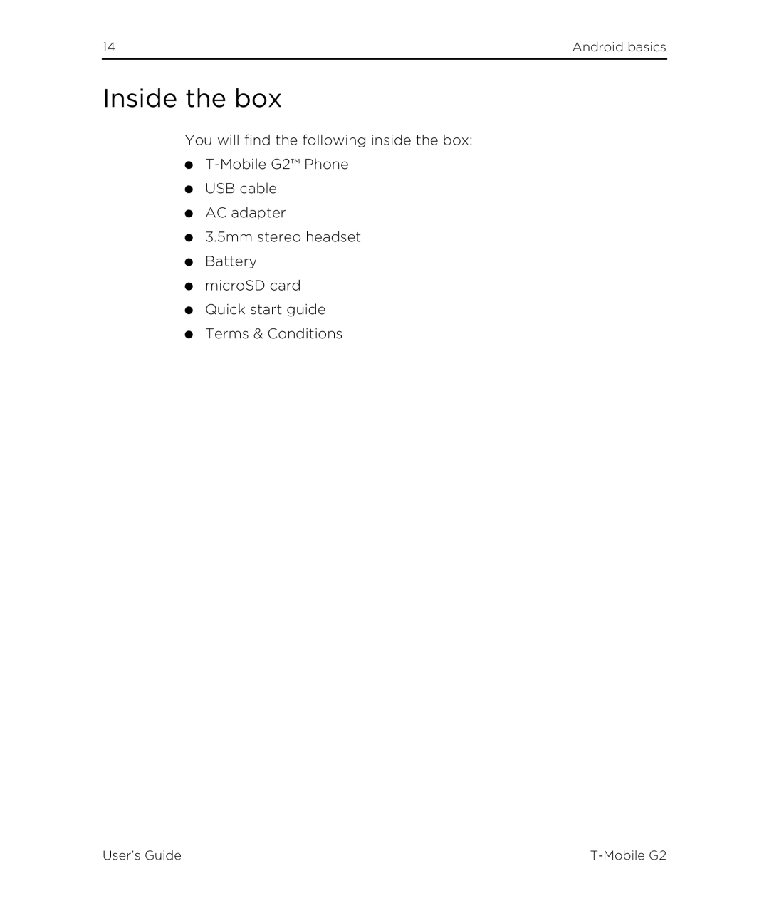 HTC G2 manual Inside the box 