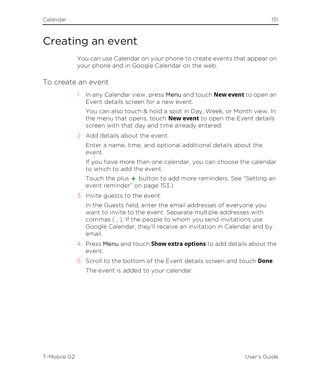 HTC G2 manual Creating an event, To create an event 