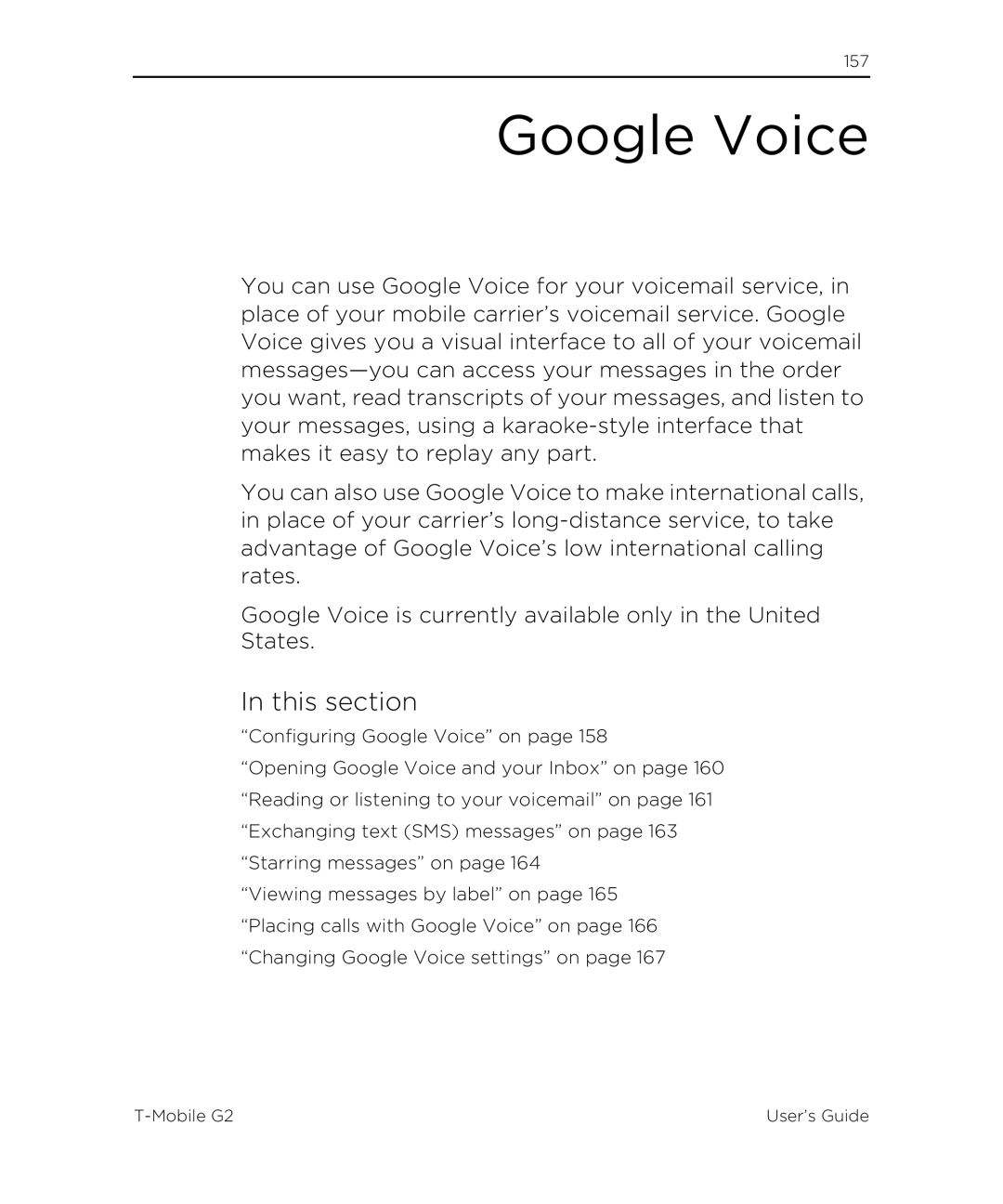 HTC G2 manual Google Voice, This section 