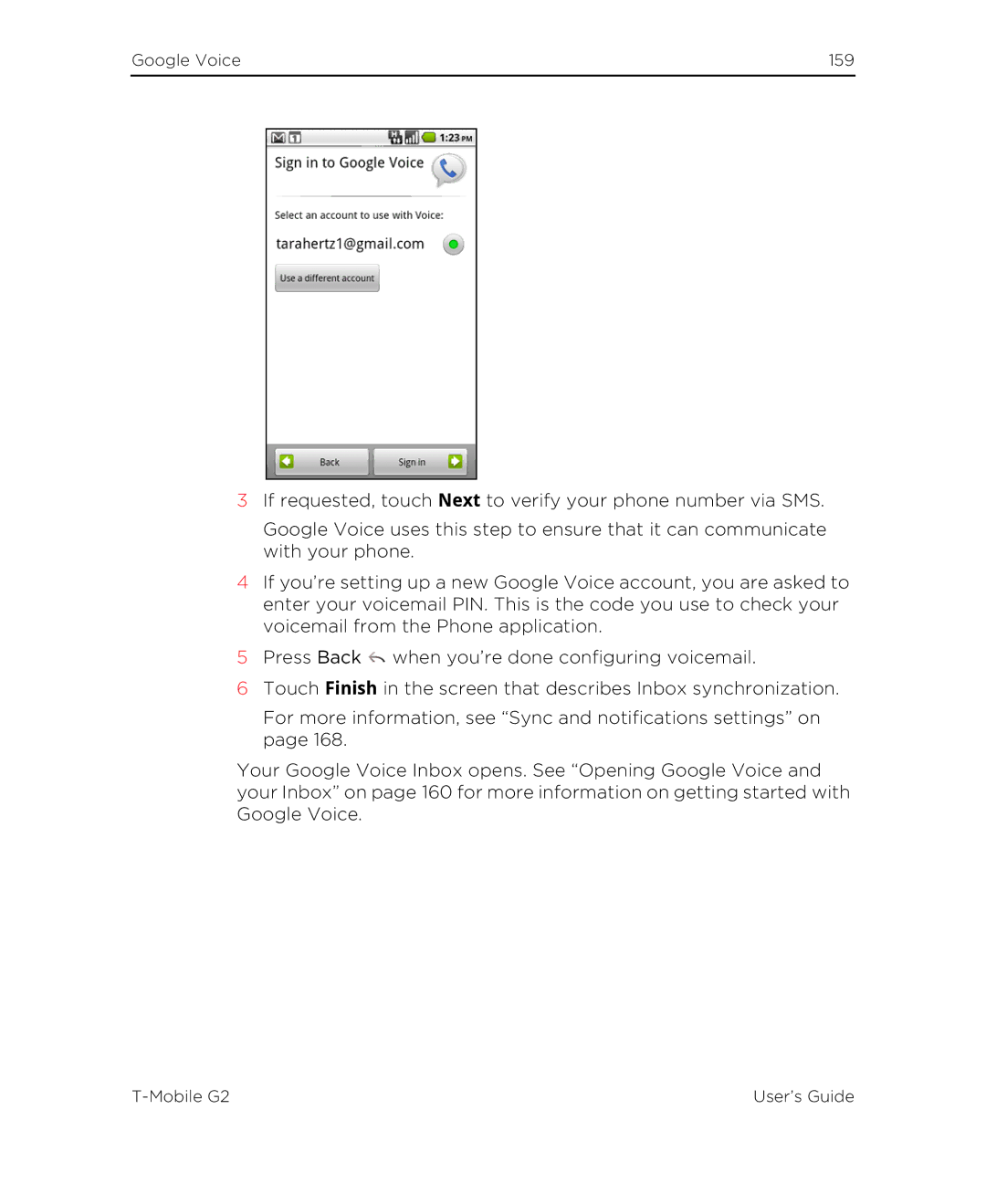 HTC G2 manual Google Voice 159 