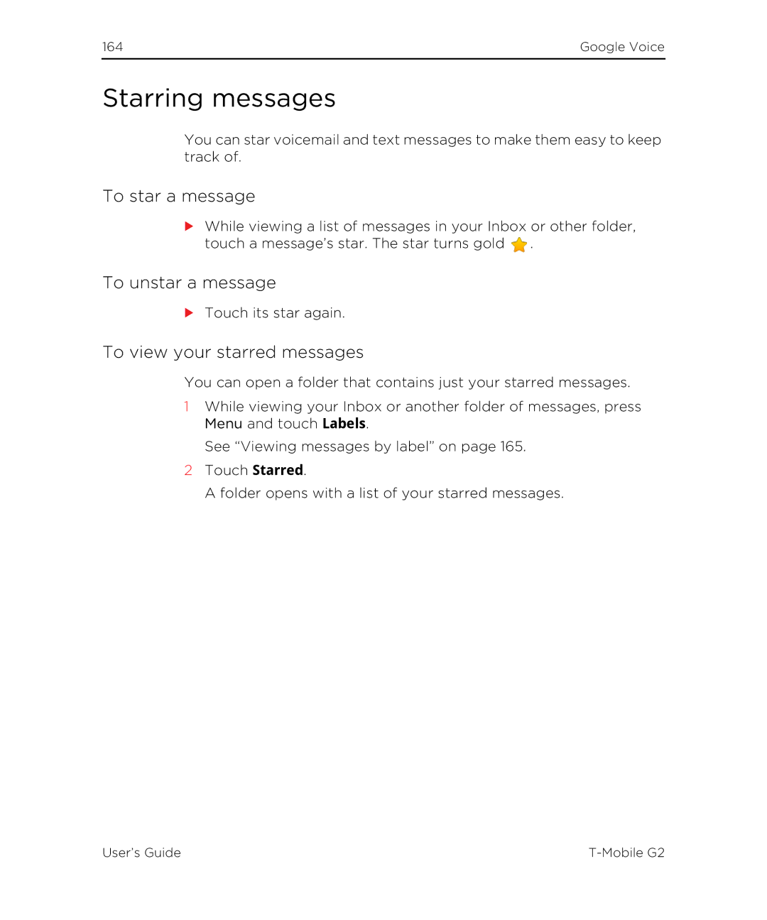 HTC G2 manual Starring messages, To view your starred messages 