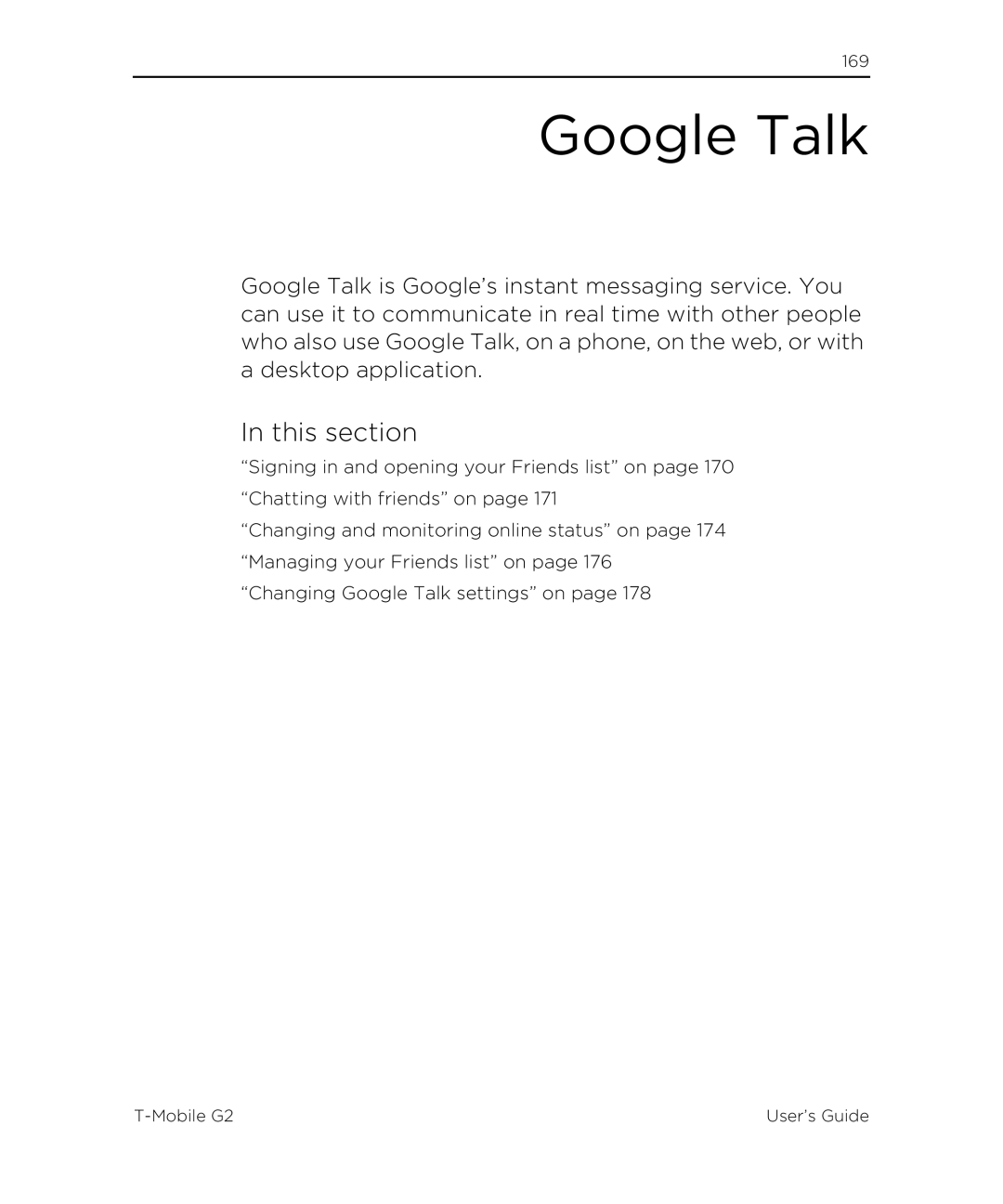 HTC G2 manual Google Talk, This section 