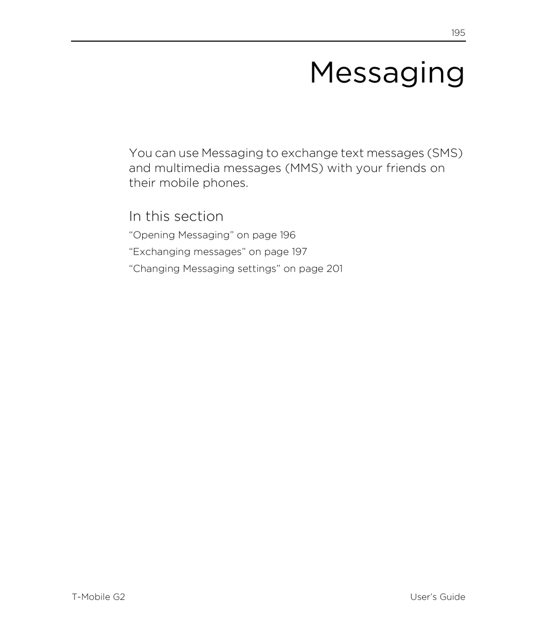 HTC G2 manual Messaging, This section 