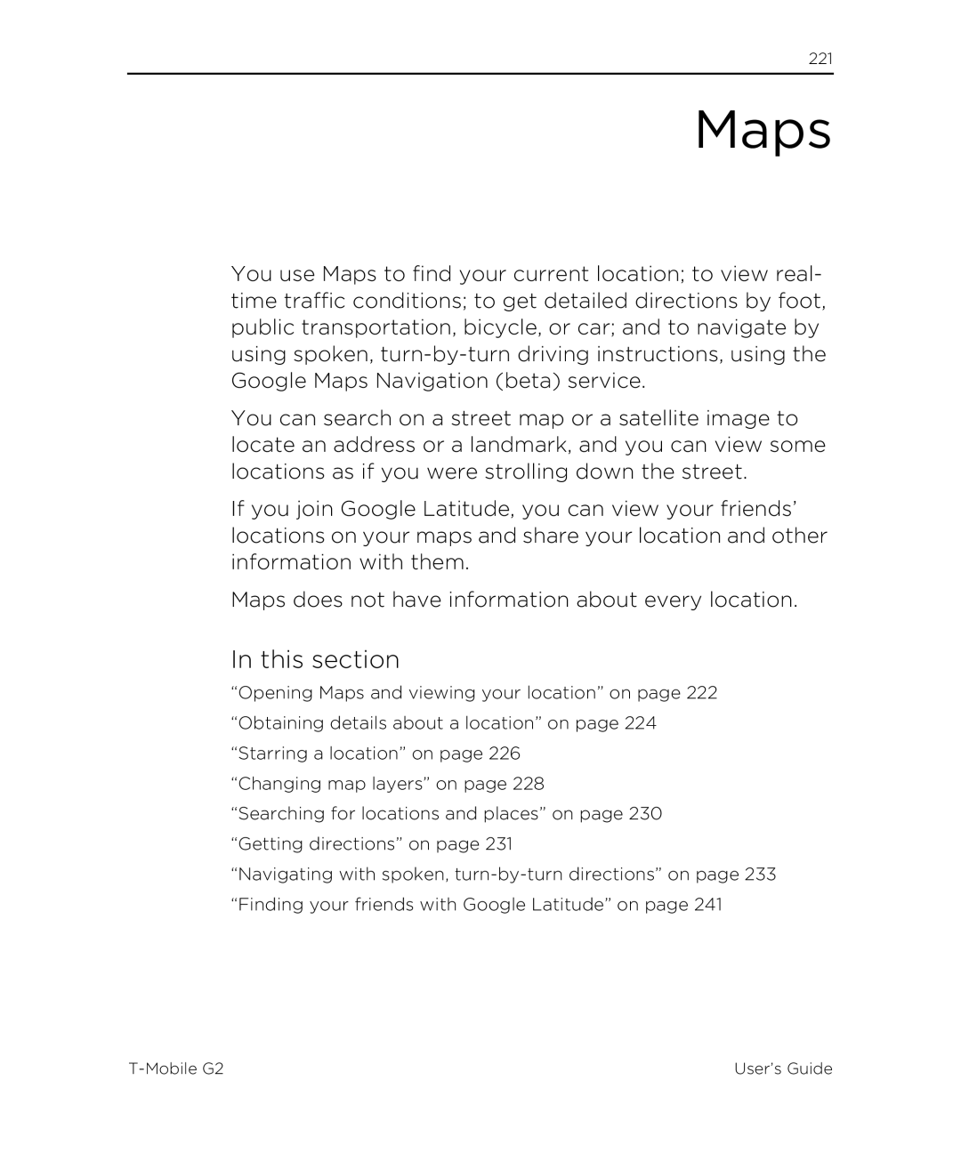 HTC G2 manual Maps, This section 