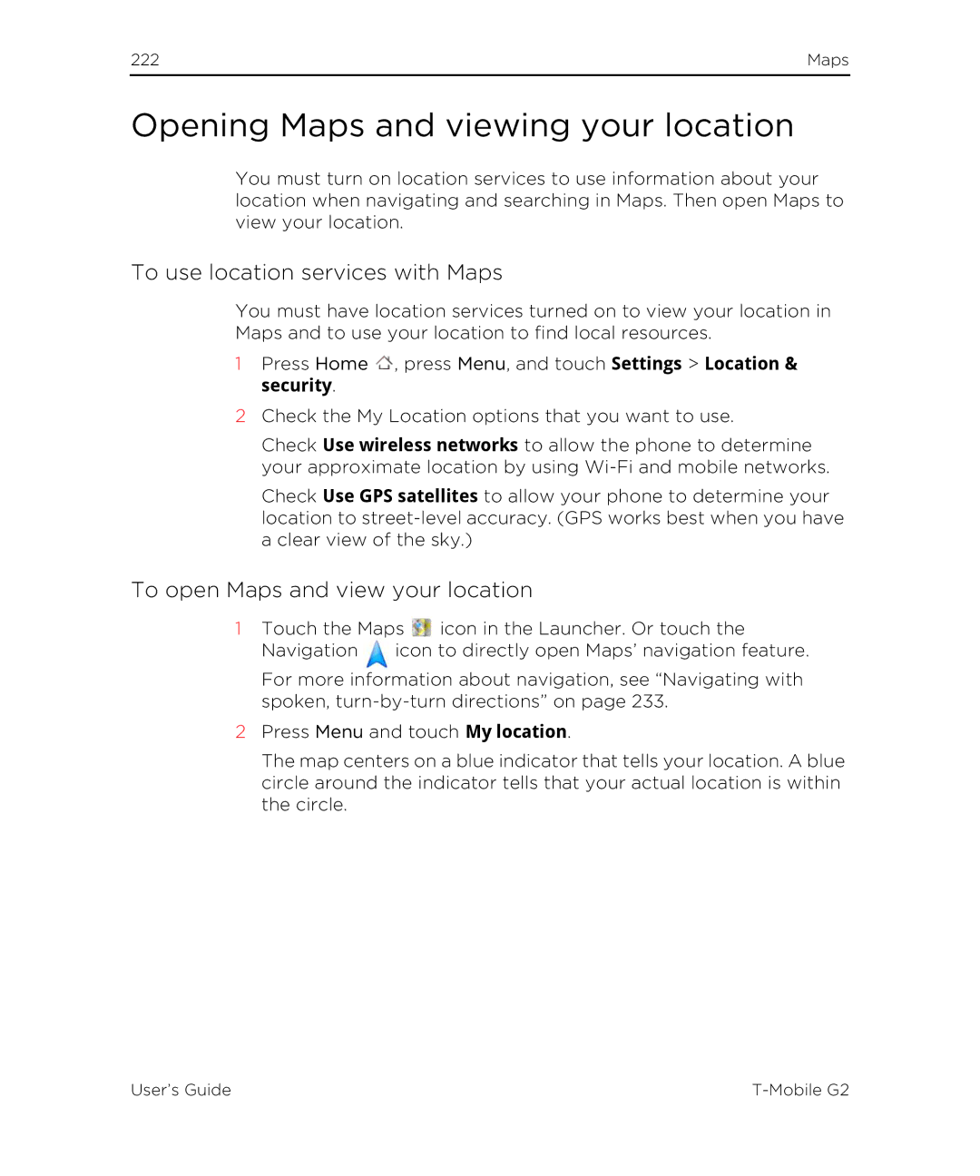 HTC G2 Opening Maps and viewing your location, To use location services with Maps, To open Maps and view your location 