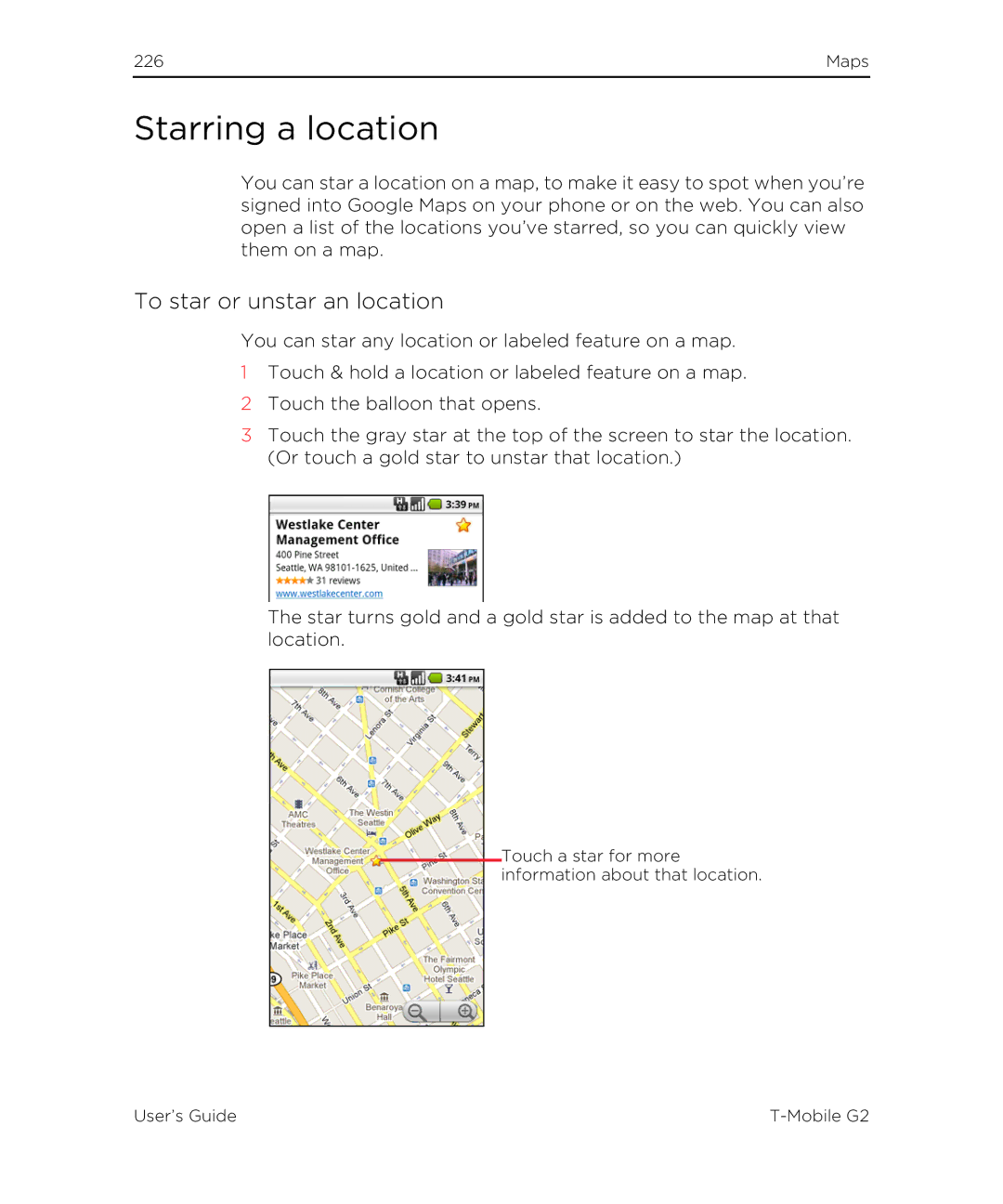 HTC G2 manual Starring a location, To star or unstar an location 