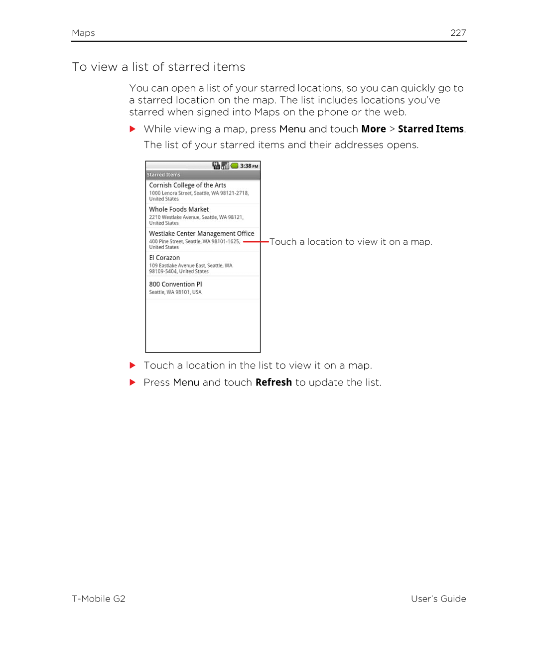 HTC G2 manual To view a list of starred items 