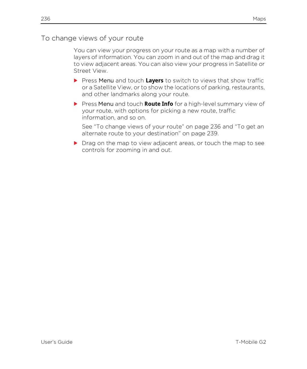 HTC G2 manual To change views of your route 