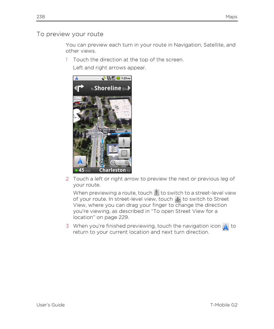 HTC G2 manual To preview your route 