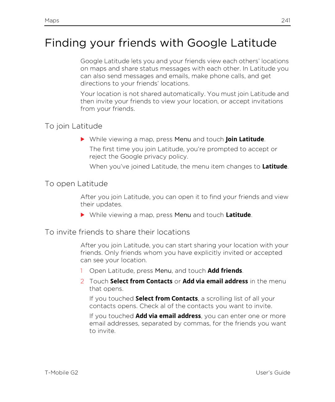 HTC G2 manual Finding your friends with Google Latitude, To join Latitude, To open Latitude 