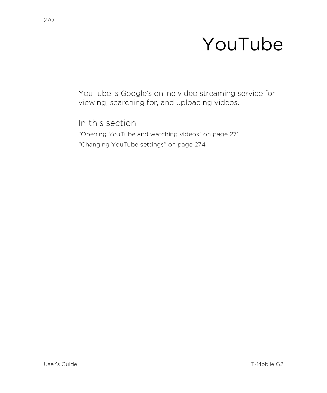 HTC G2 manual YouTube, This section 