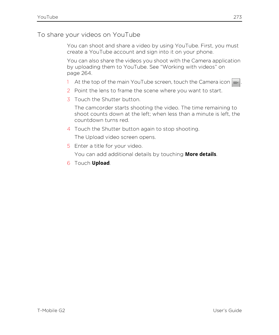 HTC G2 manual To share your videos on YouTube 