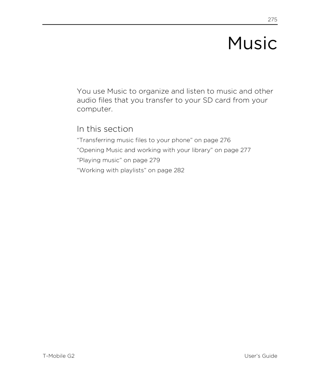 HTC G2 manual Music, This section 