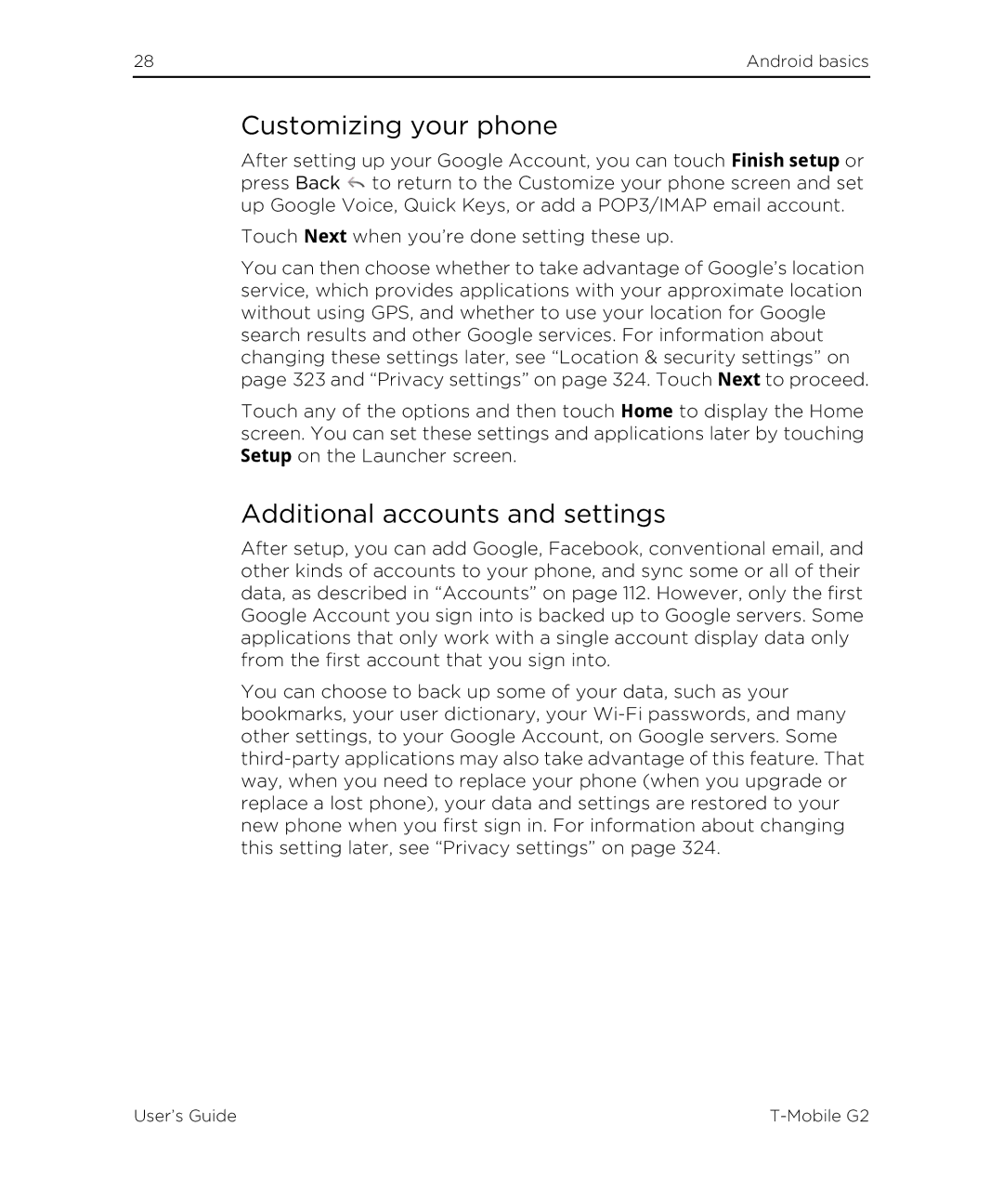 HTC G2 manual Customizing your phone, Additional accounts and settings 