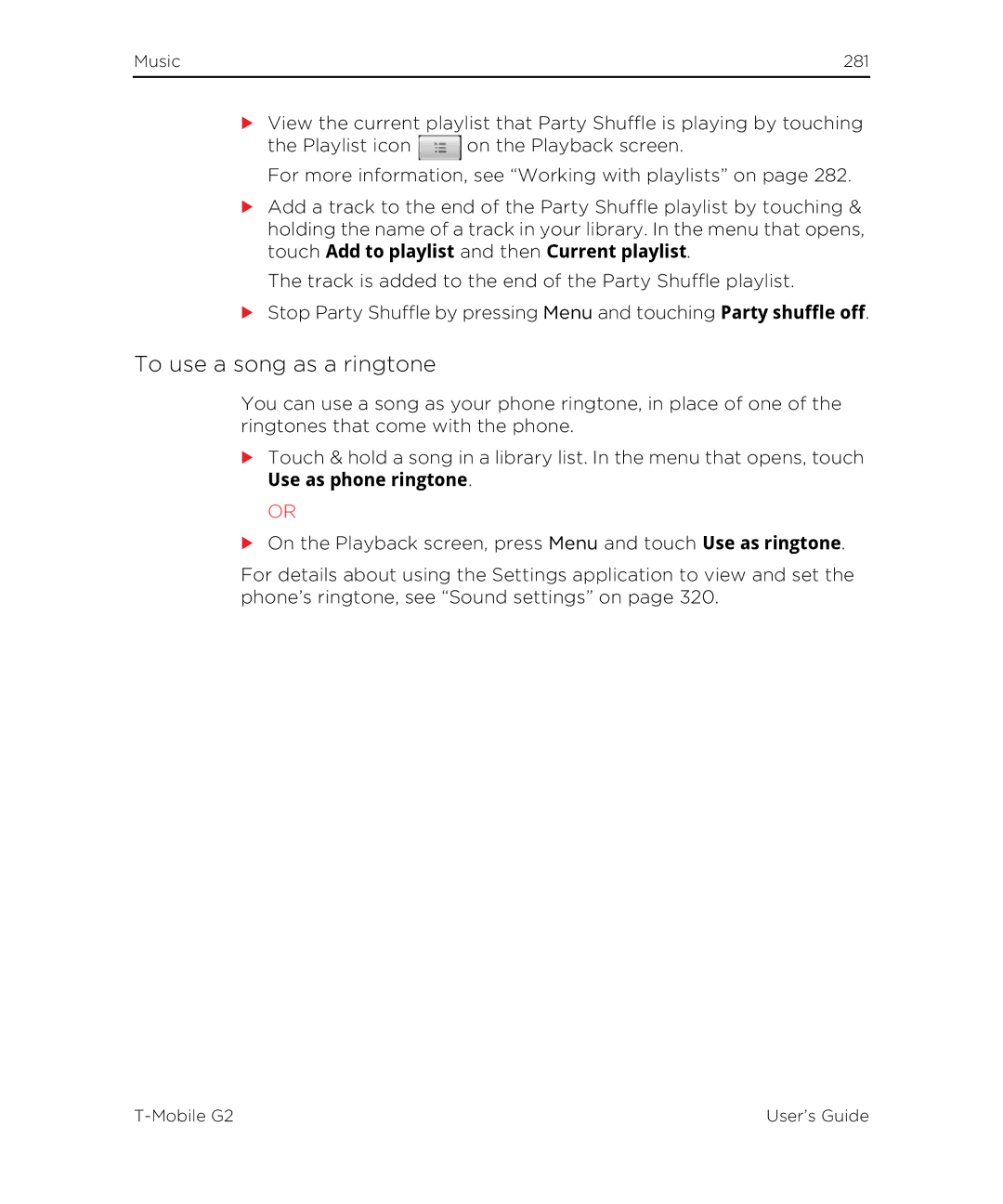 HTC G2 manual To use a song as a ringtone, Use as phone ringtone 