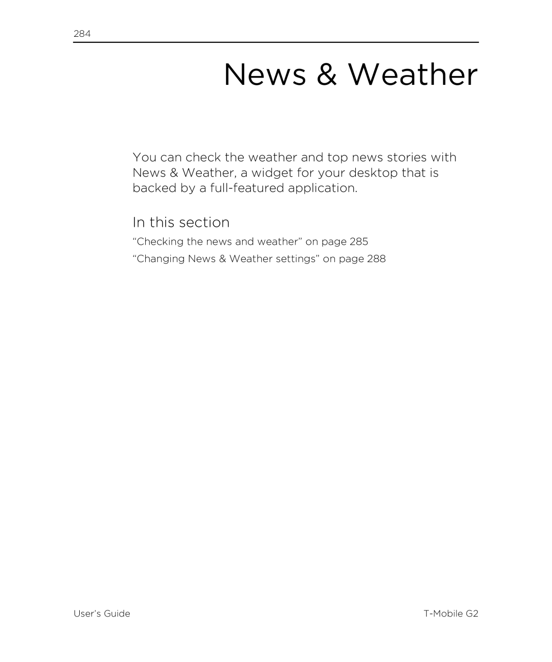 HTC G2 manual News & Weather, This section 