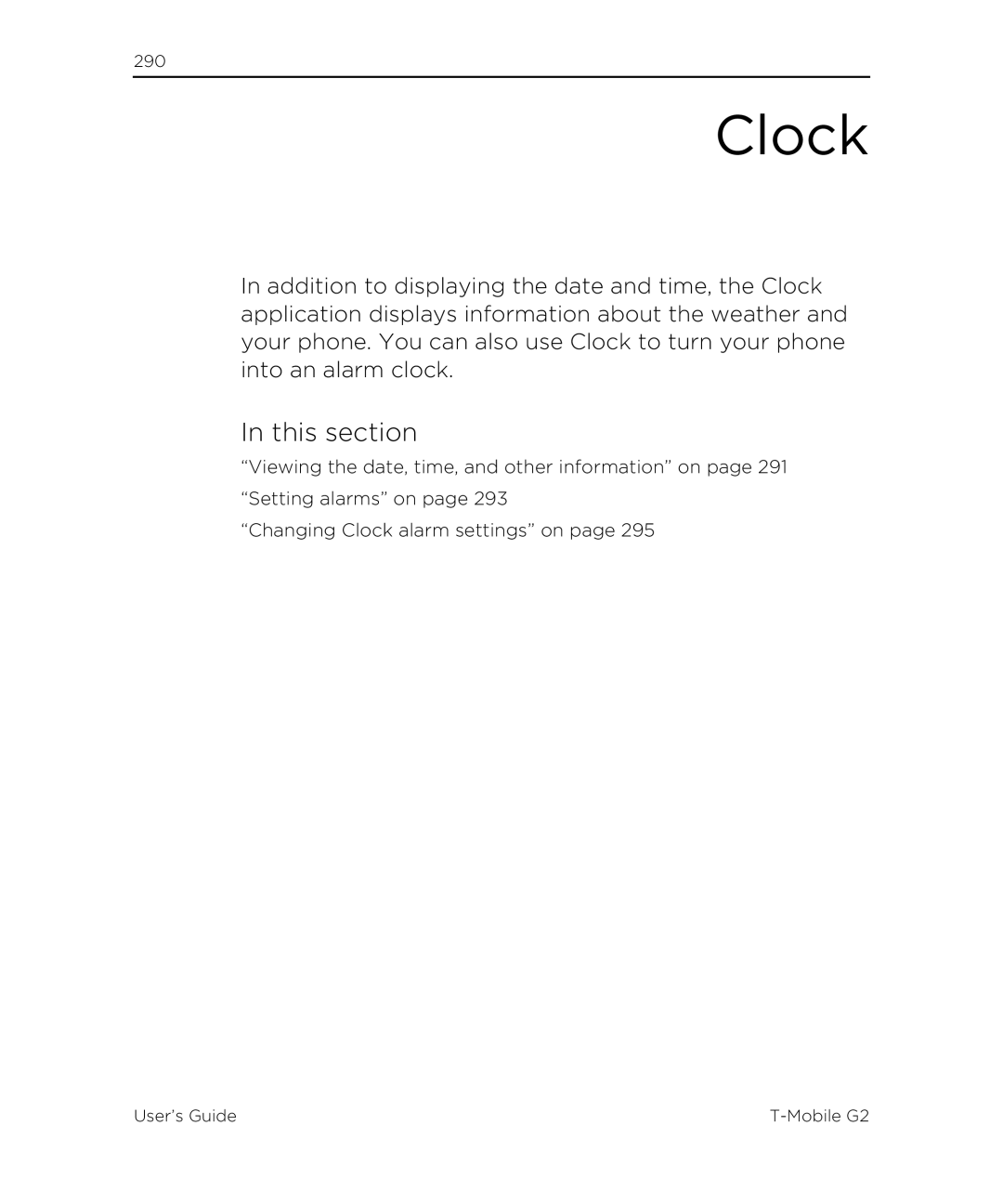 HTC G2 manual Clock, This section 