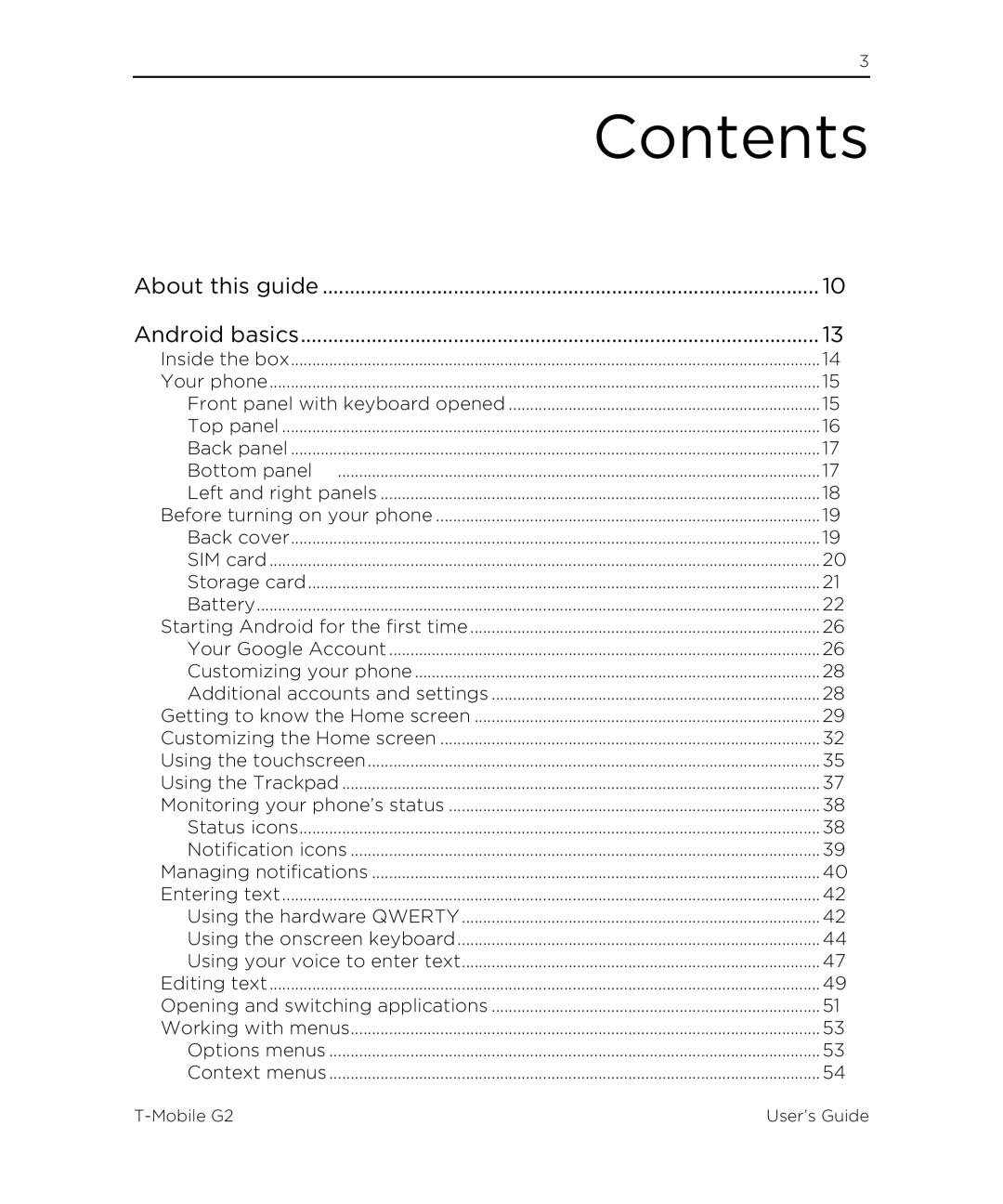 HTC G2 manual Contents 