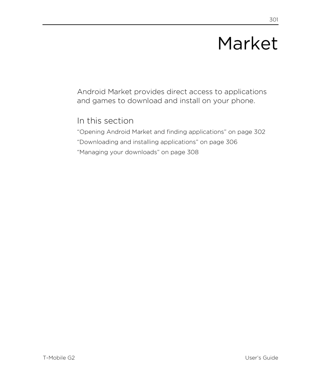 HTC G2 manual Market 