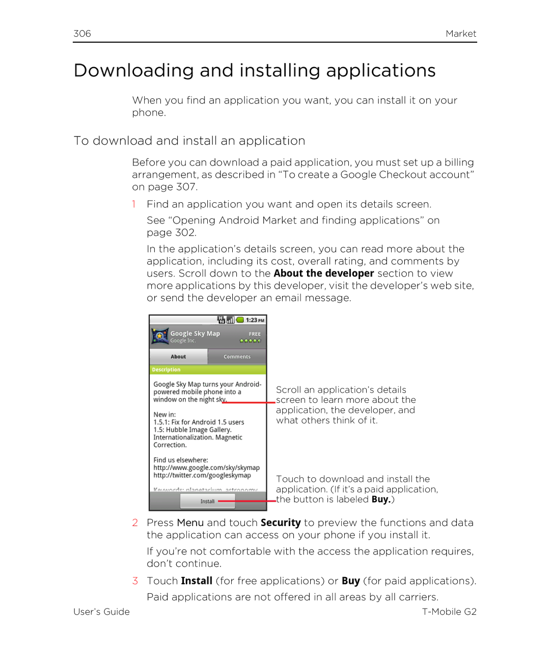 HTC G2 manual Downloading and installing applications, To download and install an application 