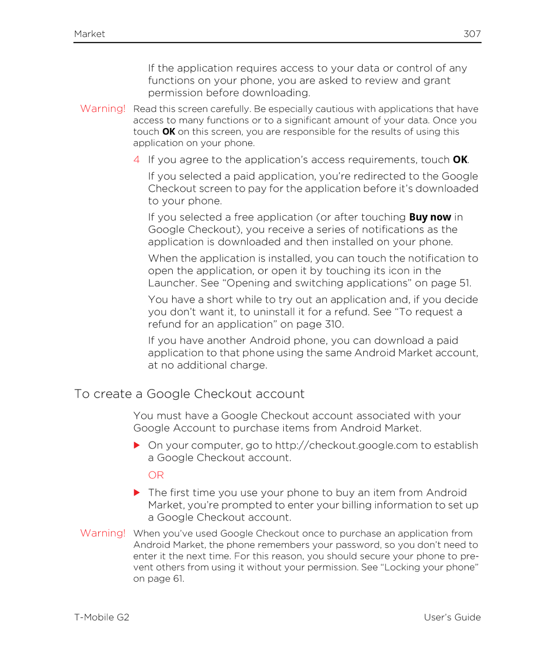 HTC G2 manual To create a Google Checkout account 