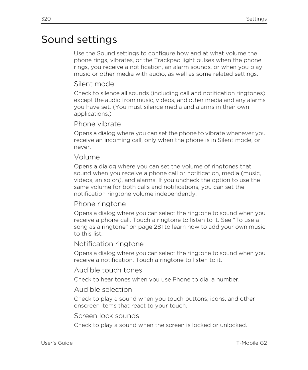 HTC G2 manual Sound settings 