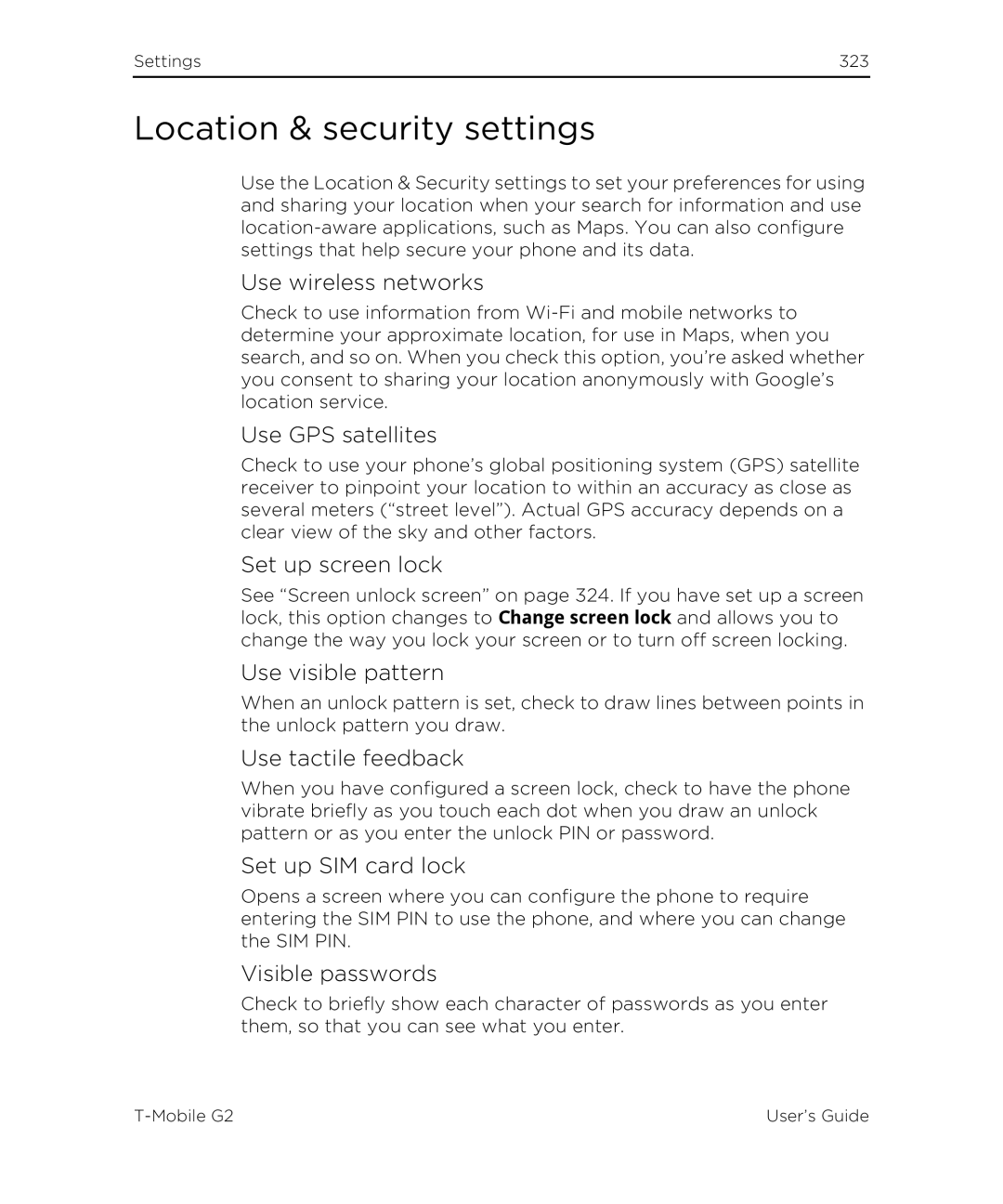 HTC G2 manual Location & security settings 