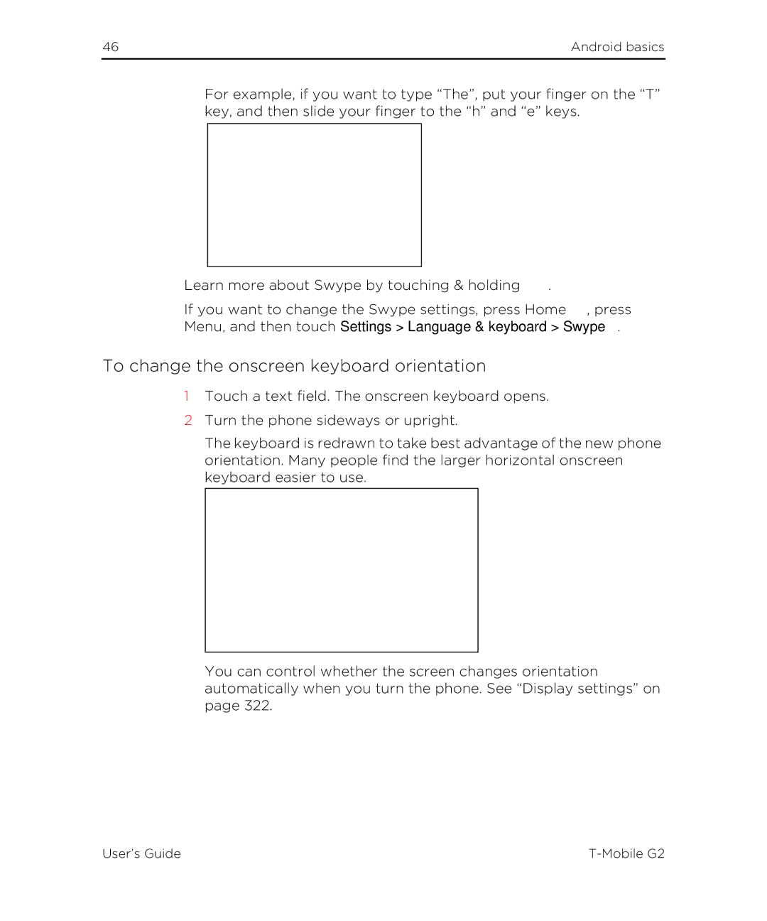 HTC G2 manual To change the onscreen keyboard orientation 