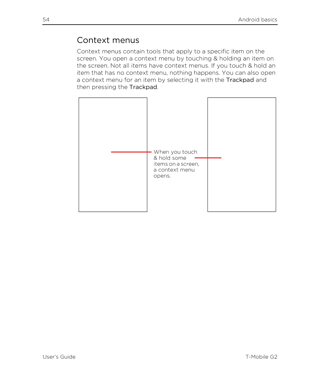 HTC G2 manual Context menus 