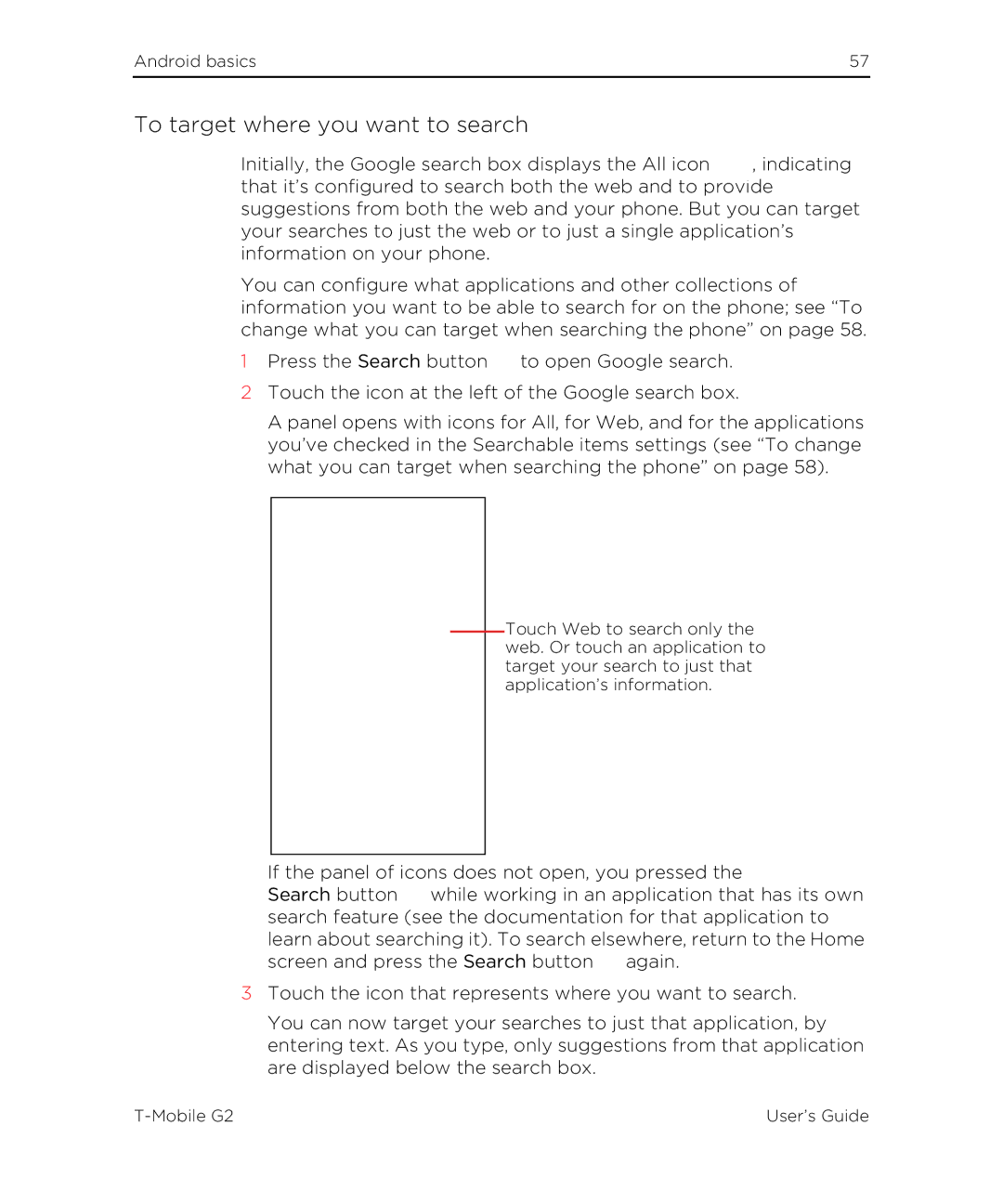 HTC G2 manual To target where you want to search 