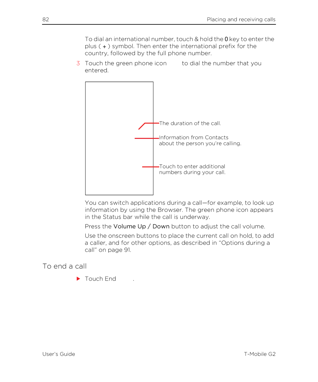 HTC G2 manual To end a call 