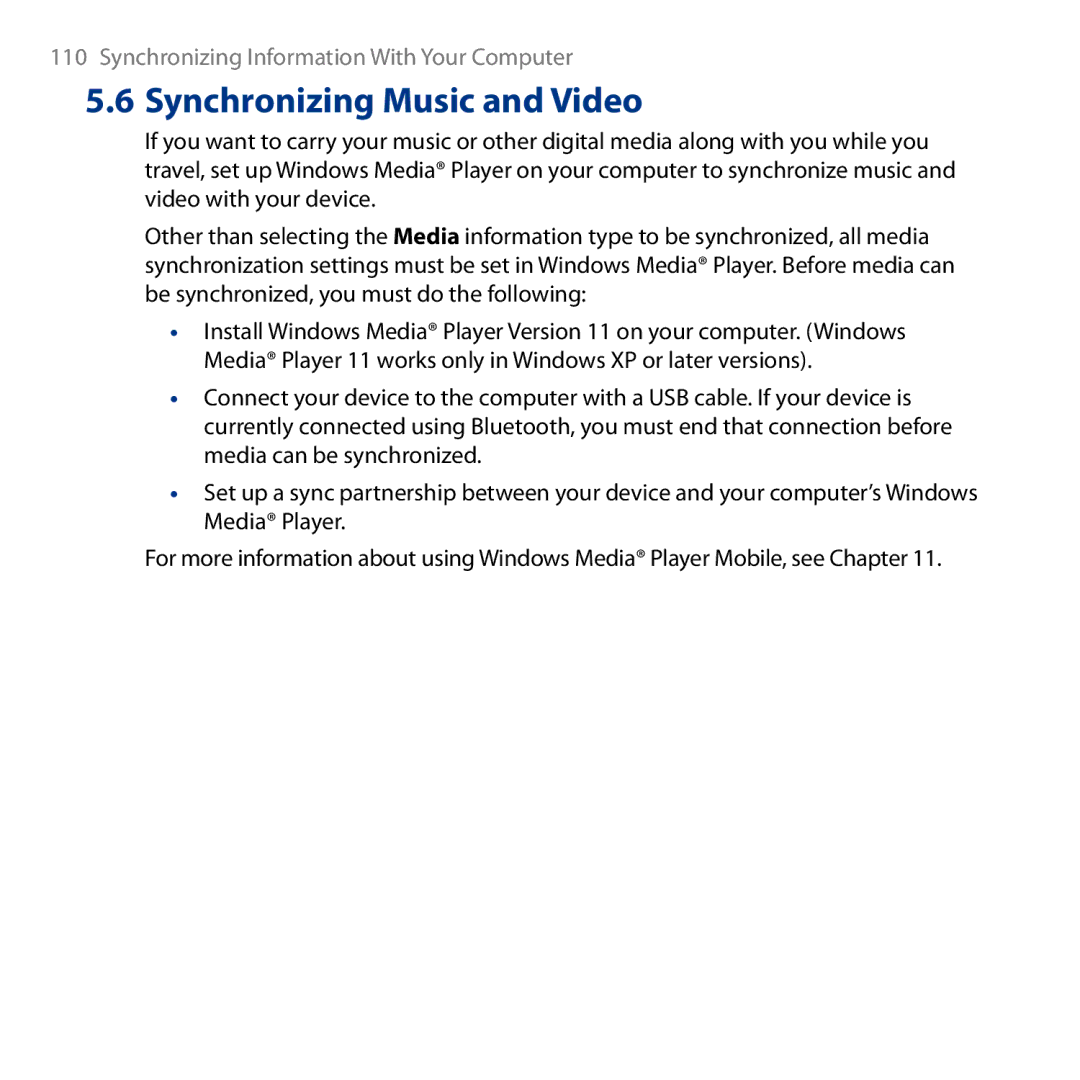 HTC HD user manual Synchronizing Music and Video 