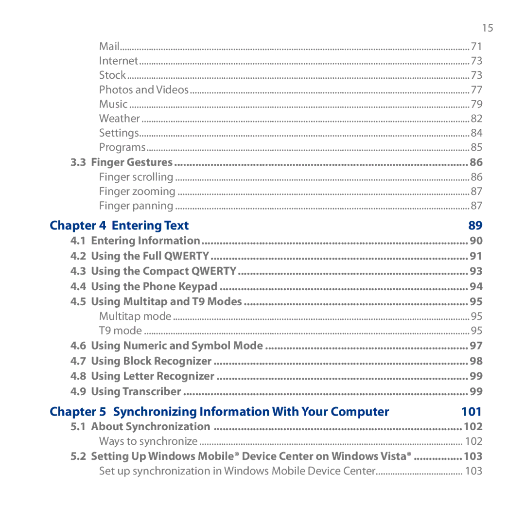 HTC HD user manual Entering Text, 101 