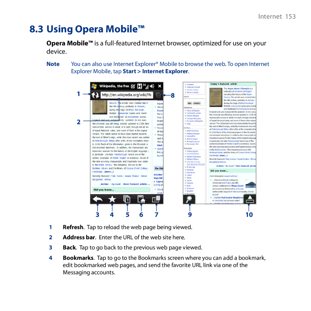 HTC HD user manual Using Opera Mobile 