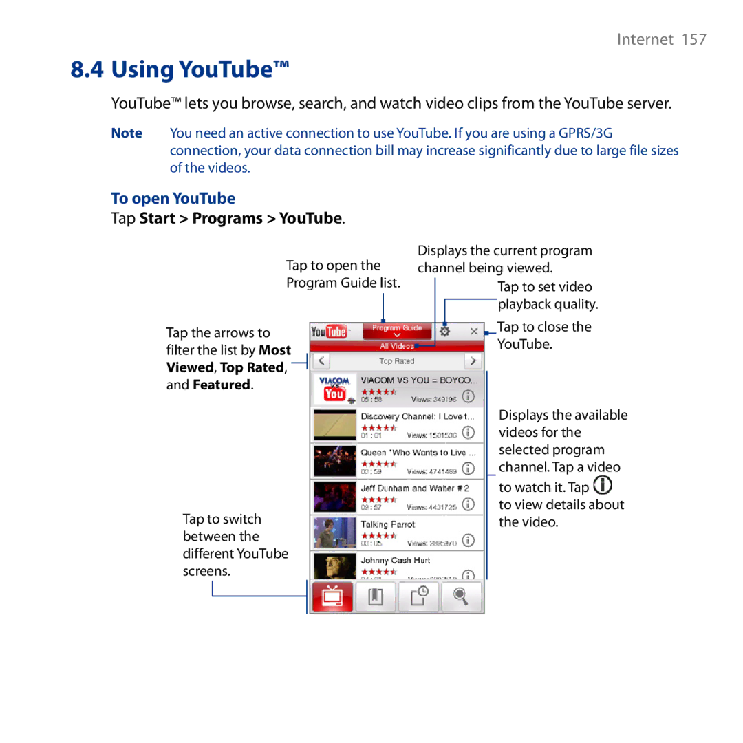 HTC HD user manual To open YouTube, Tap Start Programs YouTube 