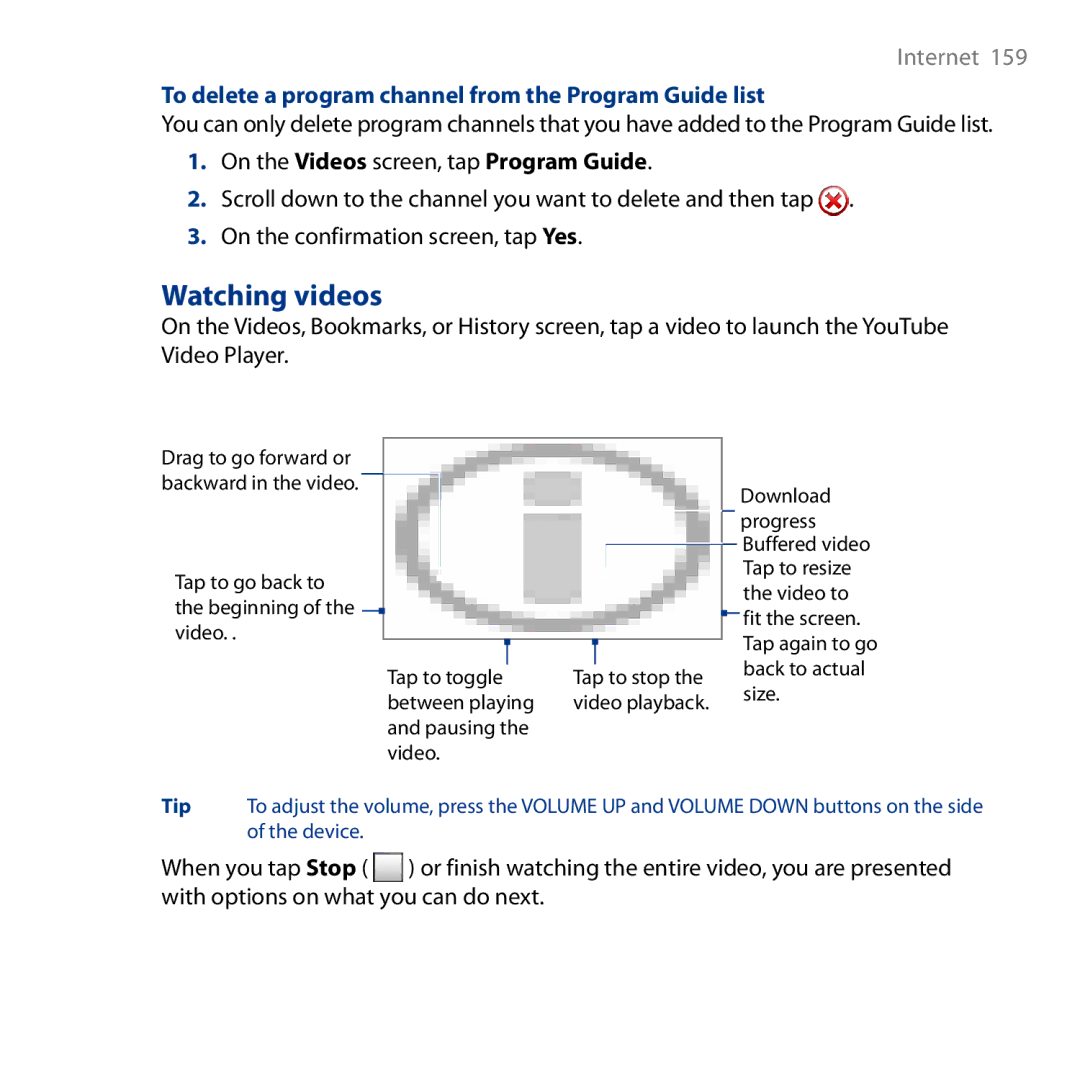 HTC HD user manual Watching videos, To delete a program channel from the Program Guide list 