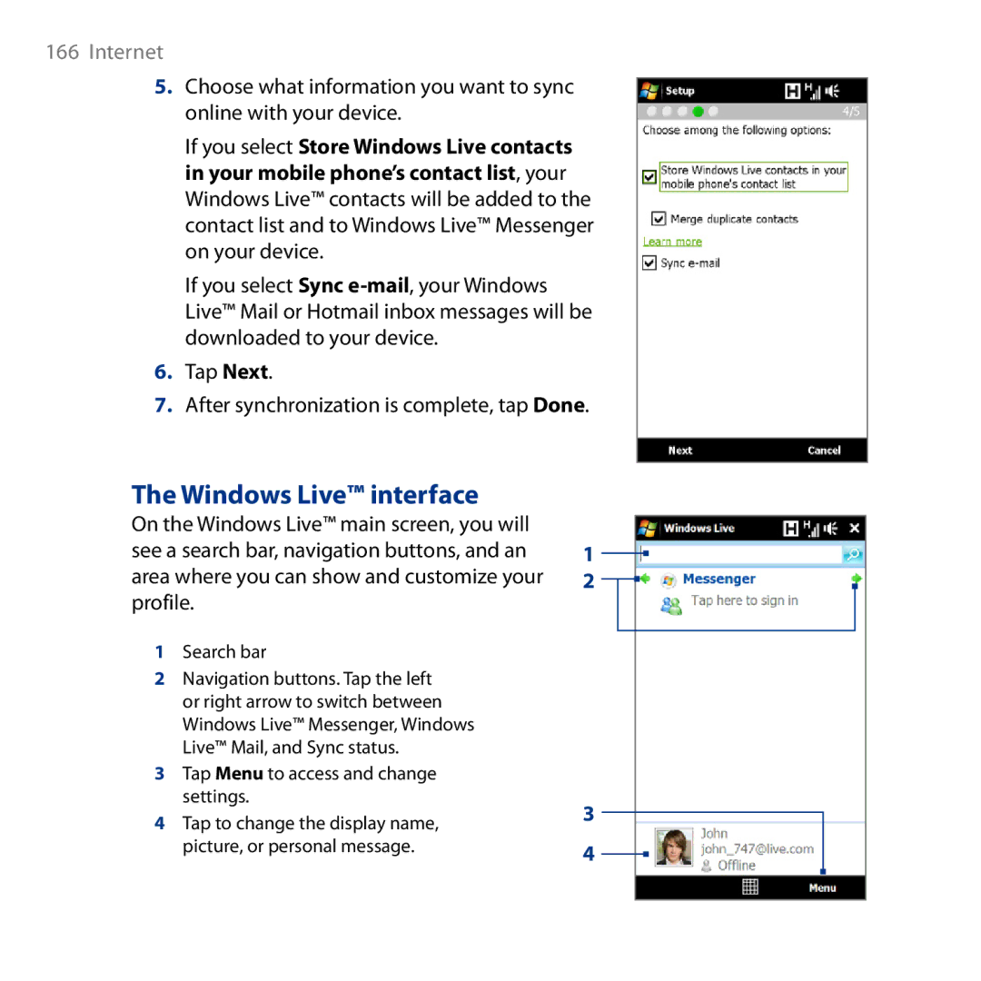 HTC HD user manual Windows Live interface, Search bar 