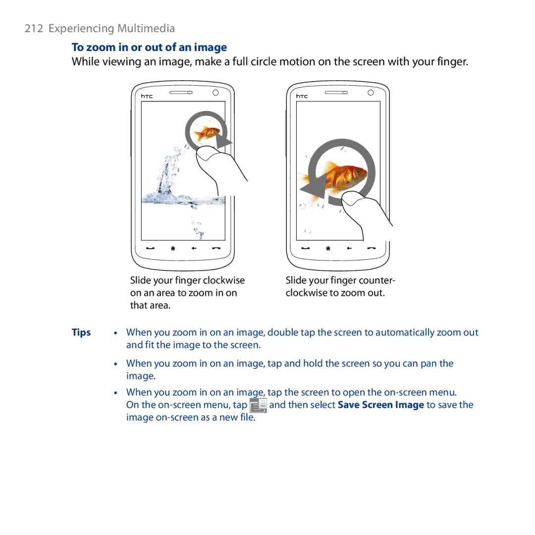 HTC HD user manual To zoom in or out of an image 