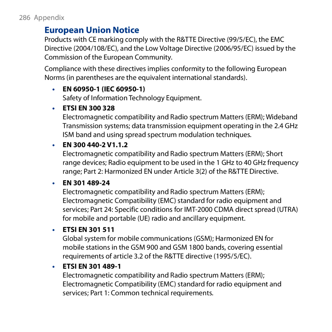 HTC HD user manual European Union Notice 