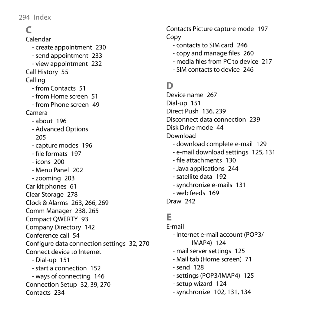 HTC HD user manual Index 