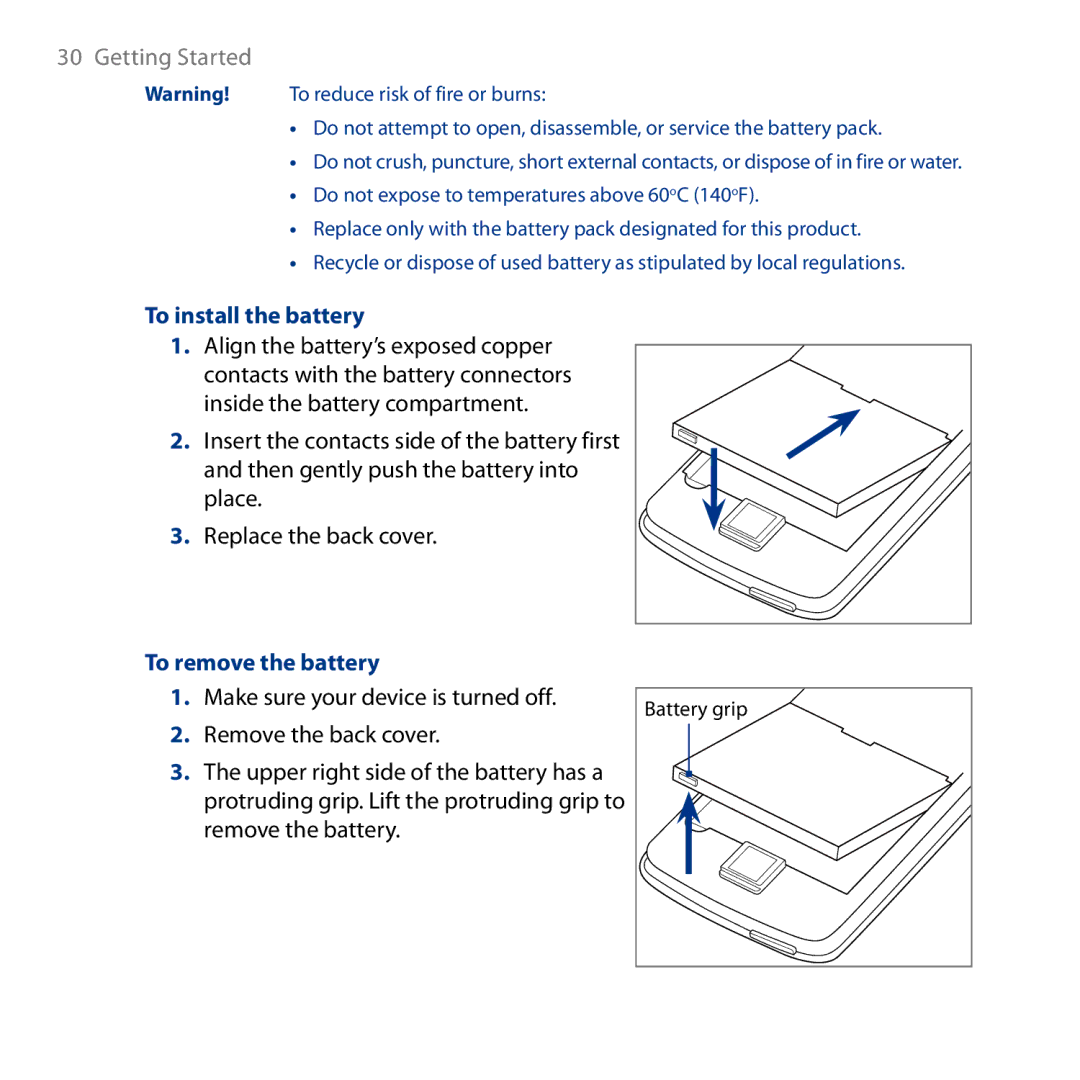 HTC HD user manual To install the battery, To remove the battery 